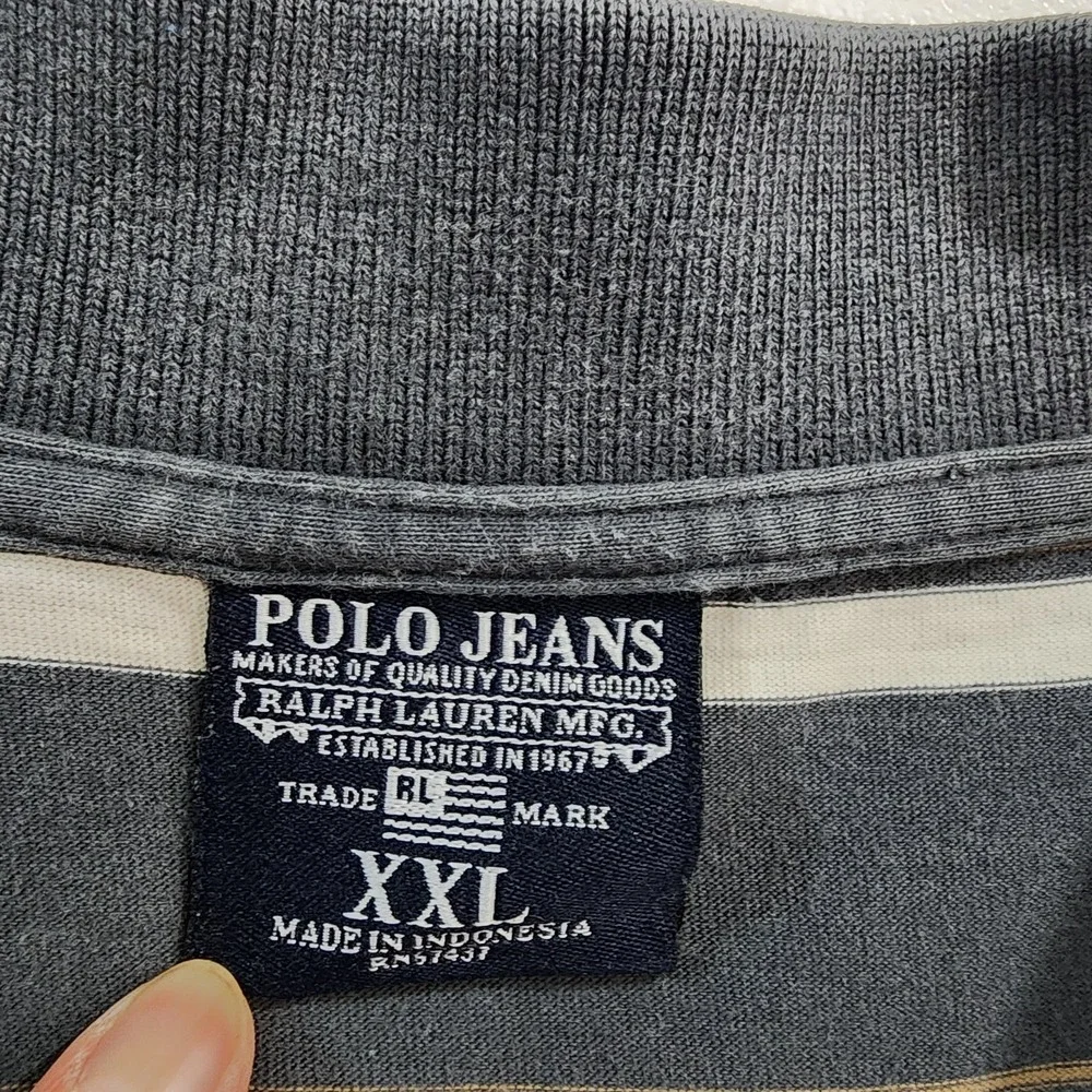 Polo Jeans Co Striped Polo Shirt Mens XXL Grey Vintage 90s Streetwear Golf Retro - Picture 2 of 10